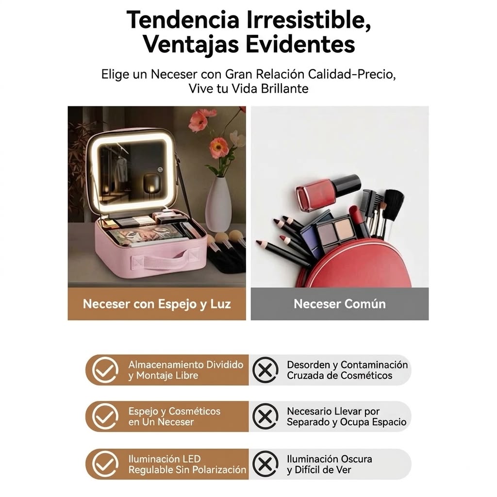 Cosmetiquera Con Espejo Led