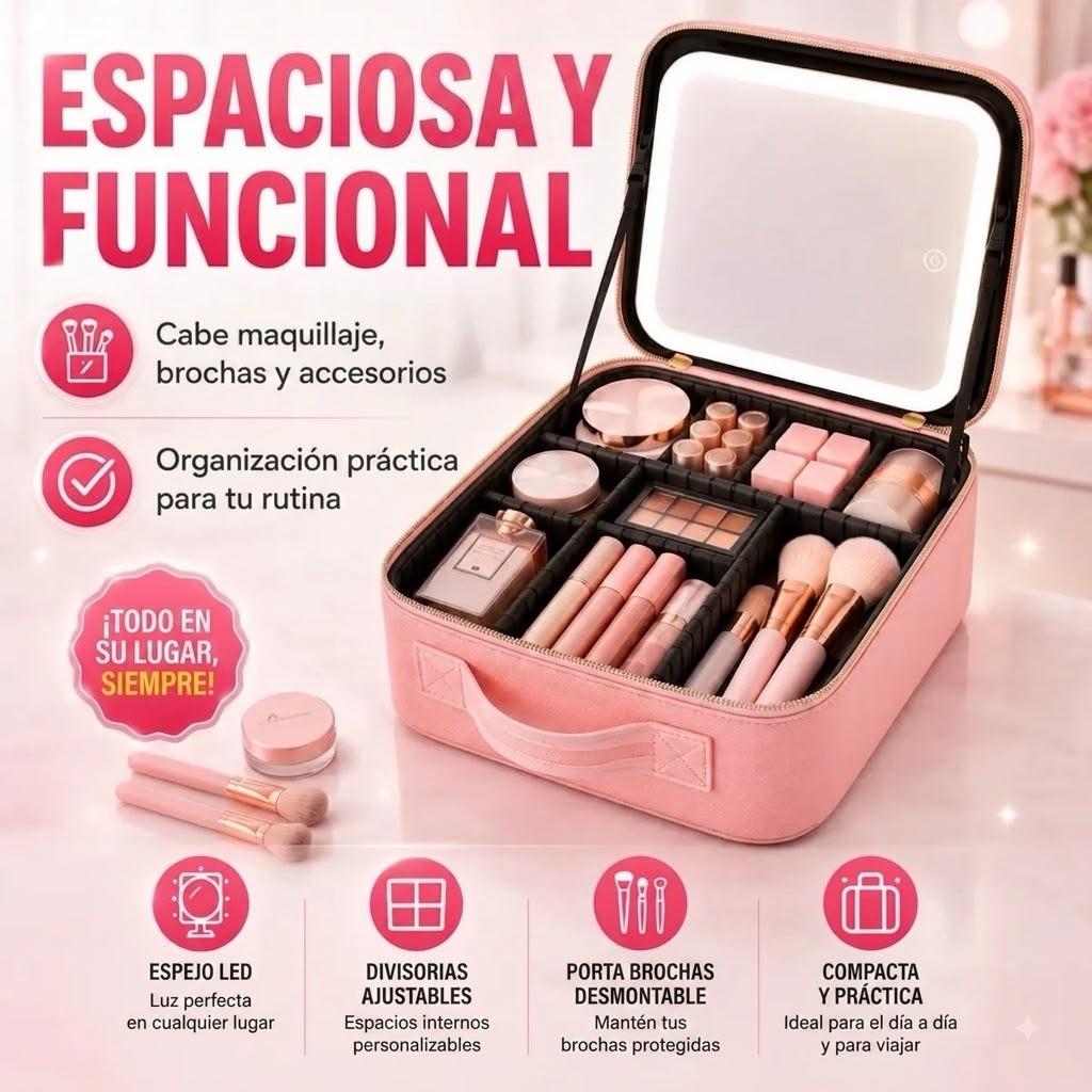 Cosmetiquera Con Espejo Led