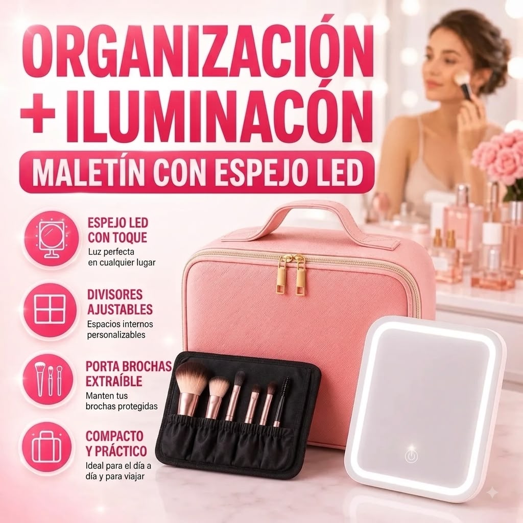Cosmetiquera Con Espejo Led